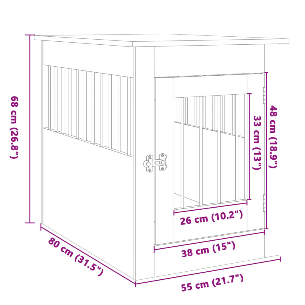 vidaXL Jaula para perros madera de ingenier&iacute;a roble Sonoma 55x80x68 cm, , large Imagen numero 5