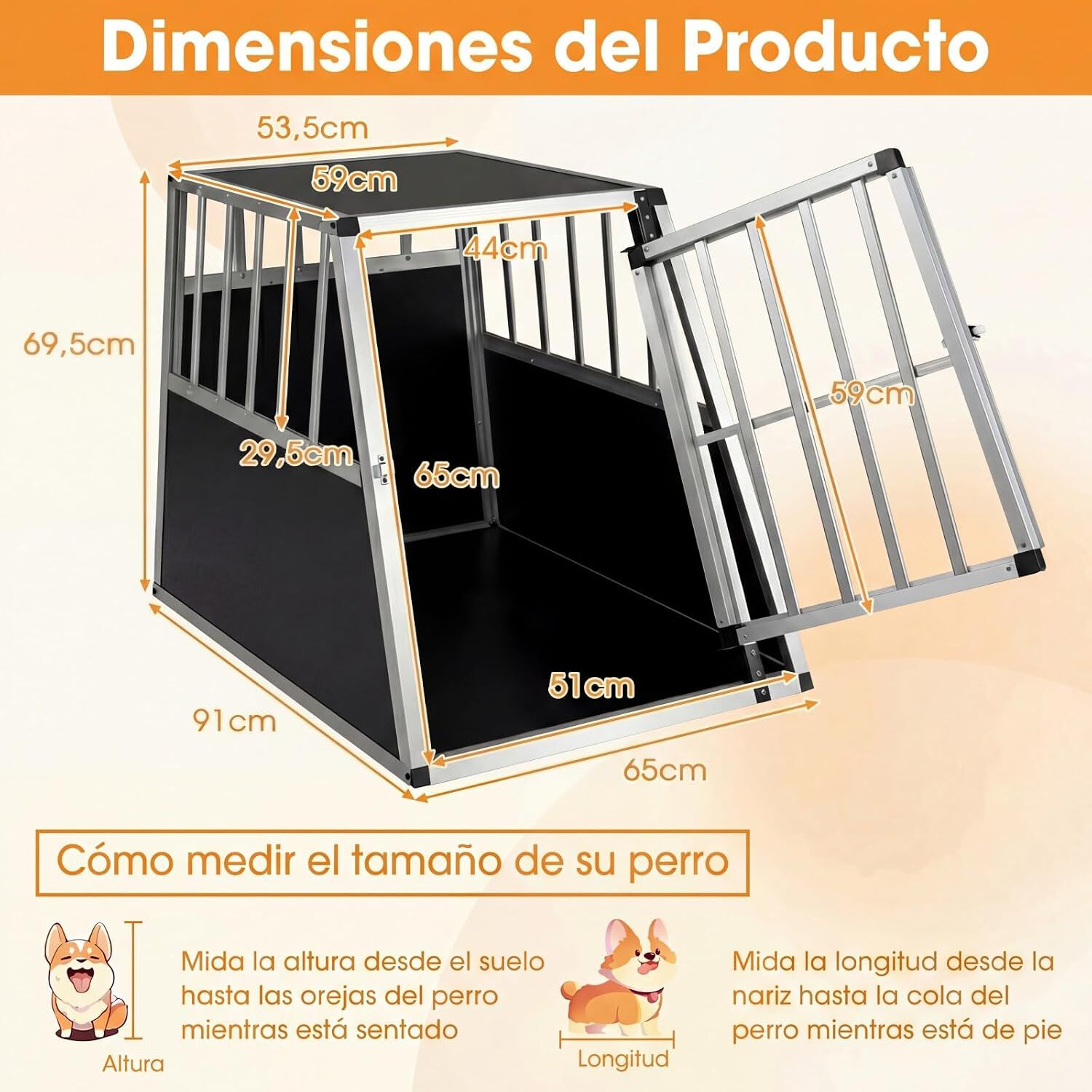 COSTWAY Transport&iacute;n para Perros y Gatos, Jaula para Perros de Aluminio con Cerradura y Separador, Transport&iacute;n de Viaje para Perros Peque&ntilde;os y Medianos, Resistente a Mordeduras (91x65x69,5 cm), , large Imagen numero 5