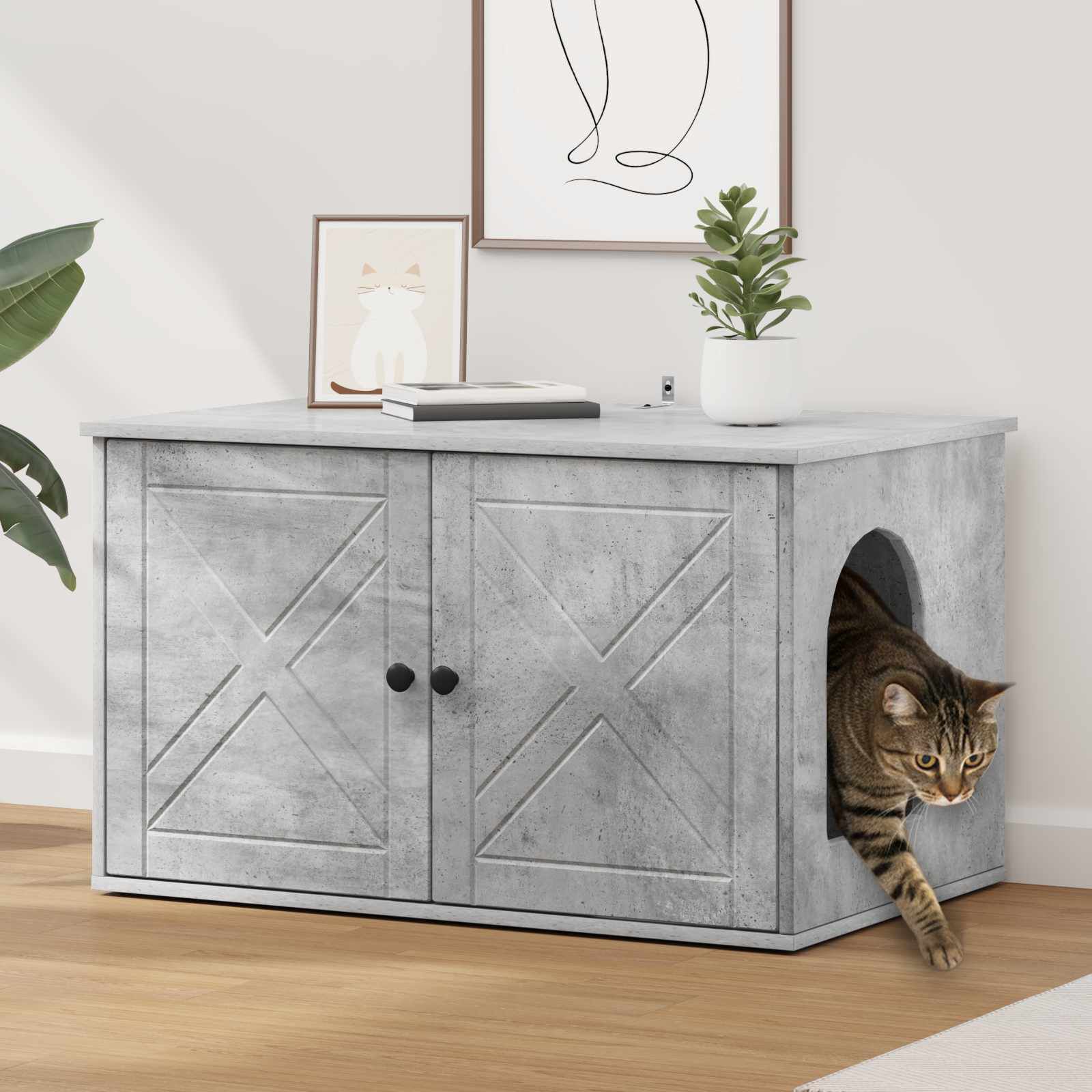 vidaXL Casa para Gatos Concreto 85 x 55 x 50 cm Madera de ingenier&iacute;a, , large Imagen numero 2