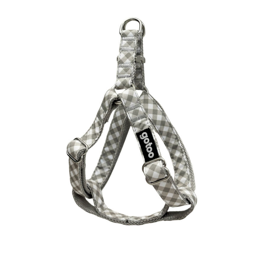 Gotoo Arnés estampado cuadro vichy gris para perros thumbnail