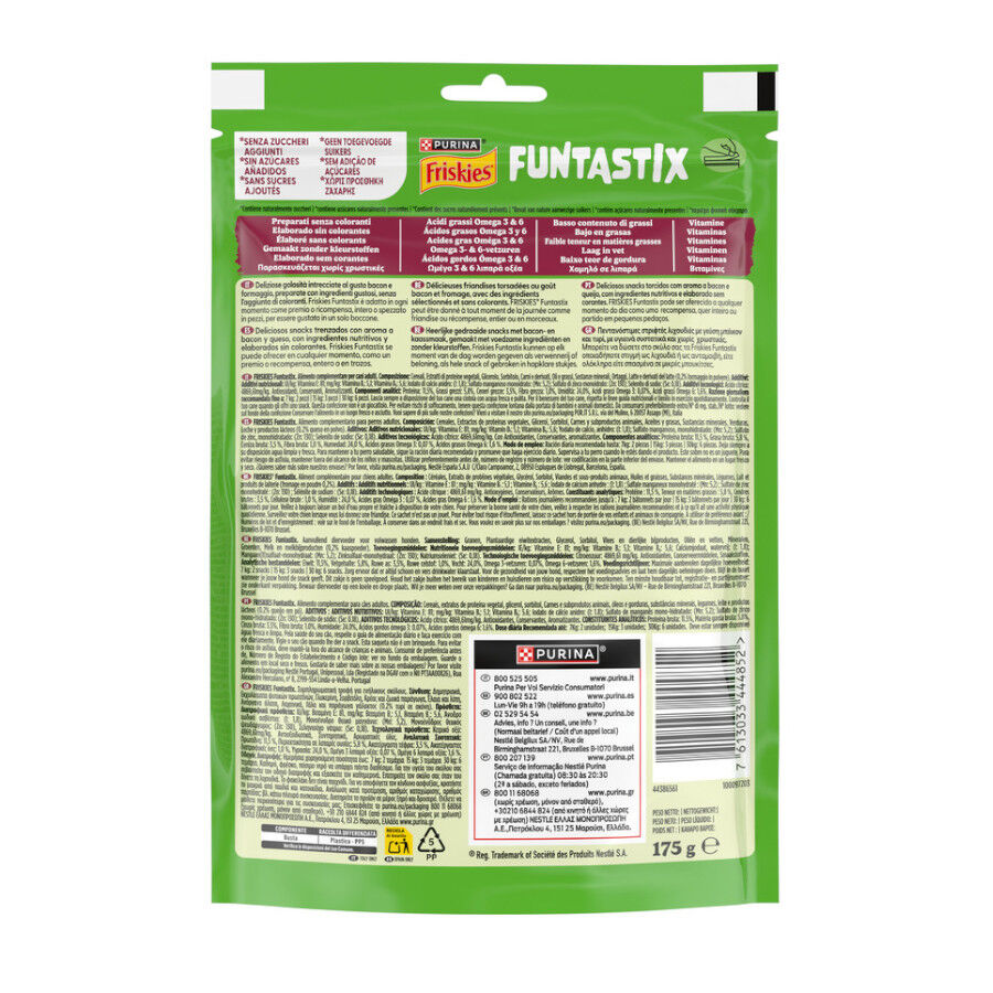 6 bolsitas x 175 g Friskies Funtastix Barritas de Queso y Bacon para perros &iexcl;Pack ahorro!, , large Imagen numero 4