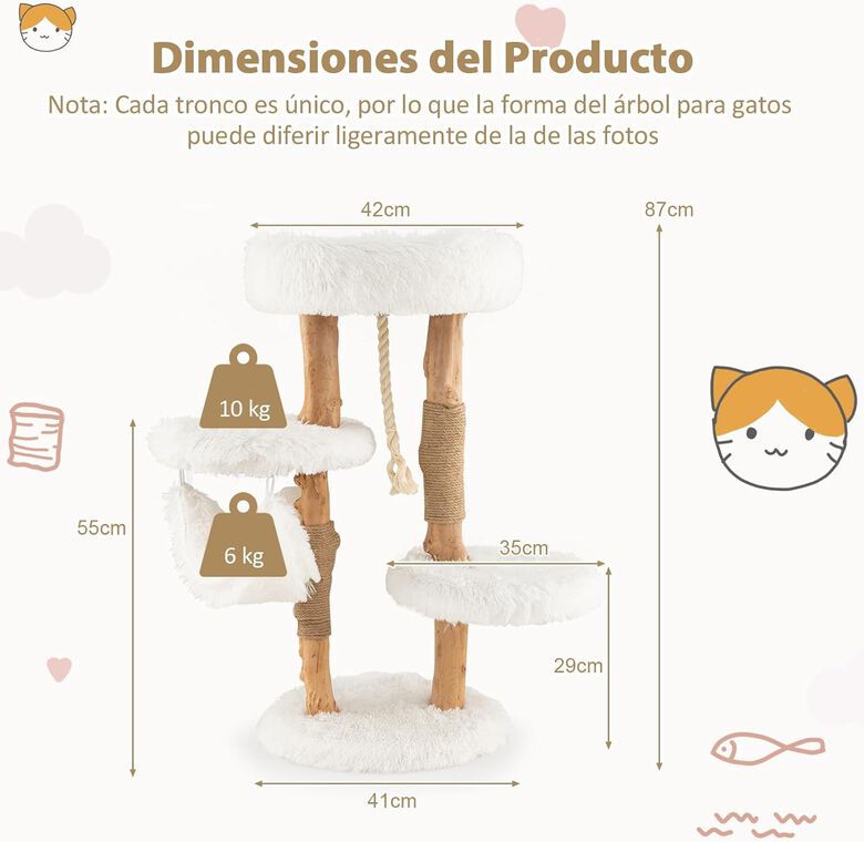 COSTWAY Árbol  Rascador de Madera Maciza para Gatos thumbnail