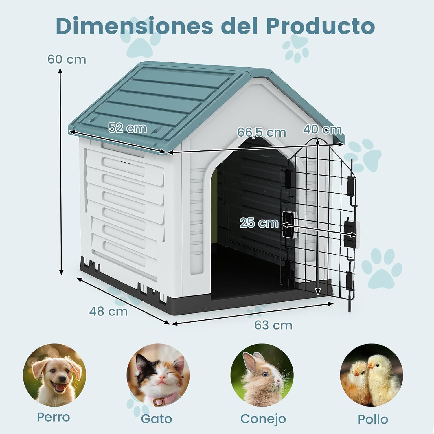 COSTWAY Caseta de Pl&aacute;stico para Perros, Refugio para Mascotas Impermeable con Puerta Met&aacute;lica con Cerradura, Techo Inclinado y Rejillas de Ventilaci&oacute;n, Caseta Perro para Interior y Exterior (Azul), , large Imagen numero 5