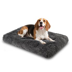 Nobleza Cama Perros Grandes, Cama para Perro Lavable, Peluche Largo Ultra Suave, Soporte Firme, Base Antideslizante, 92x60x10cm, Gris Oscuro