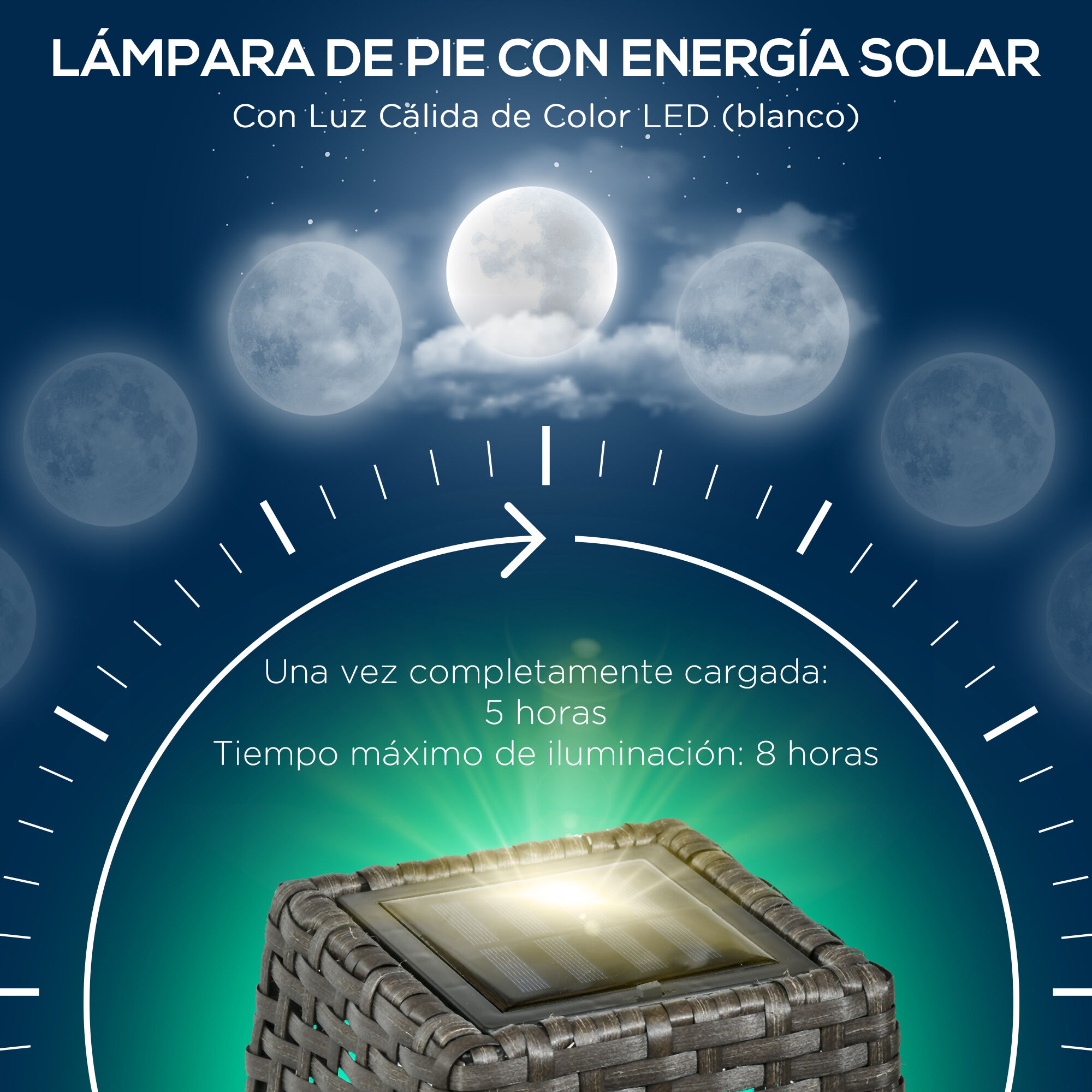 Outsunny Linterna de Jard&iacute;n de Rat&aacute;n Sint&eacute;tico Luces Solares Exterior con Luces LED Encendido/Apagado Autom&aacute;tico para Terraza Balc&oacute;n Patio 21x21x78 cm Gris, , large Imagen numero 5