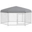 PawHut Perrera de Exterior Hexagonal Jaula para Perros con Puerta Marco de Acero Galvanizado y Toldo Impermeable y Anti-UV 210x185x150 cm Plata, , large indicador imagen numero 1