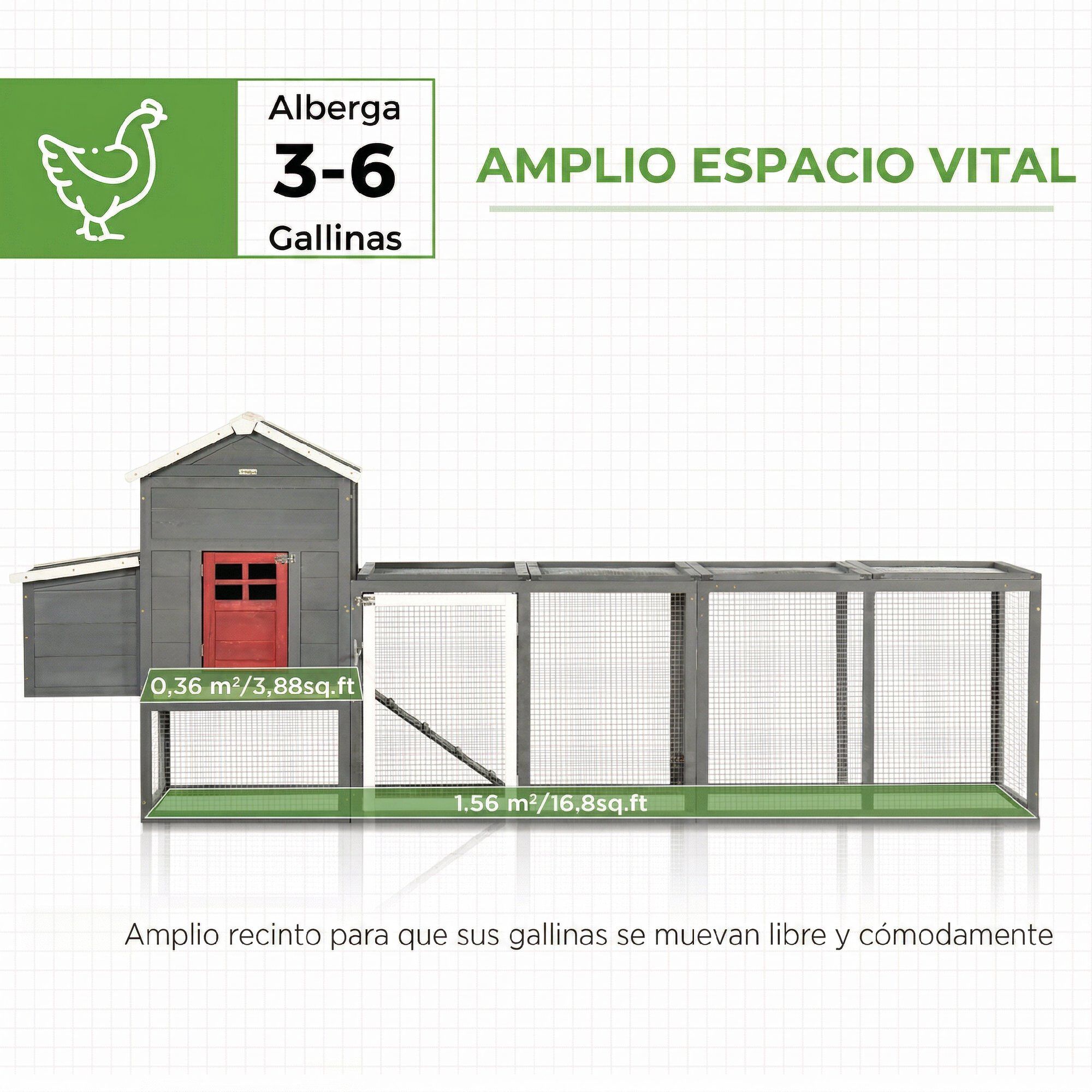 PawHut Gallinero Gris, , large Imagen numero 4