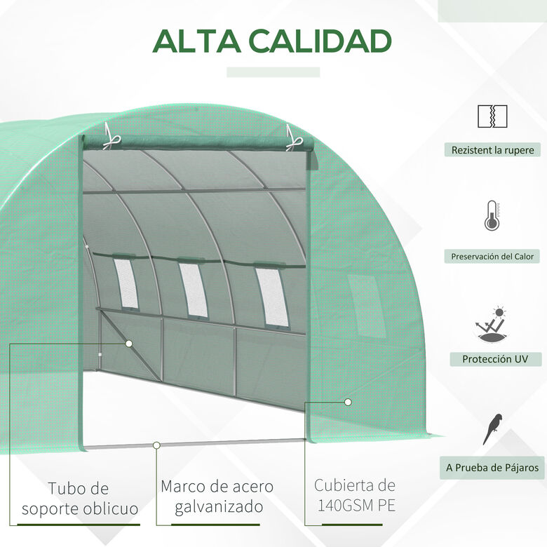 Outsunny Invernadero de Túnel  verde con Puerta Enrollable para cultivos thumbnail