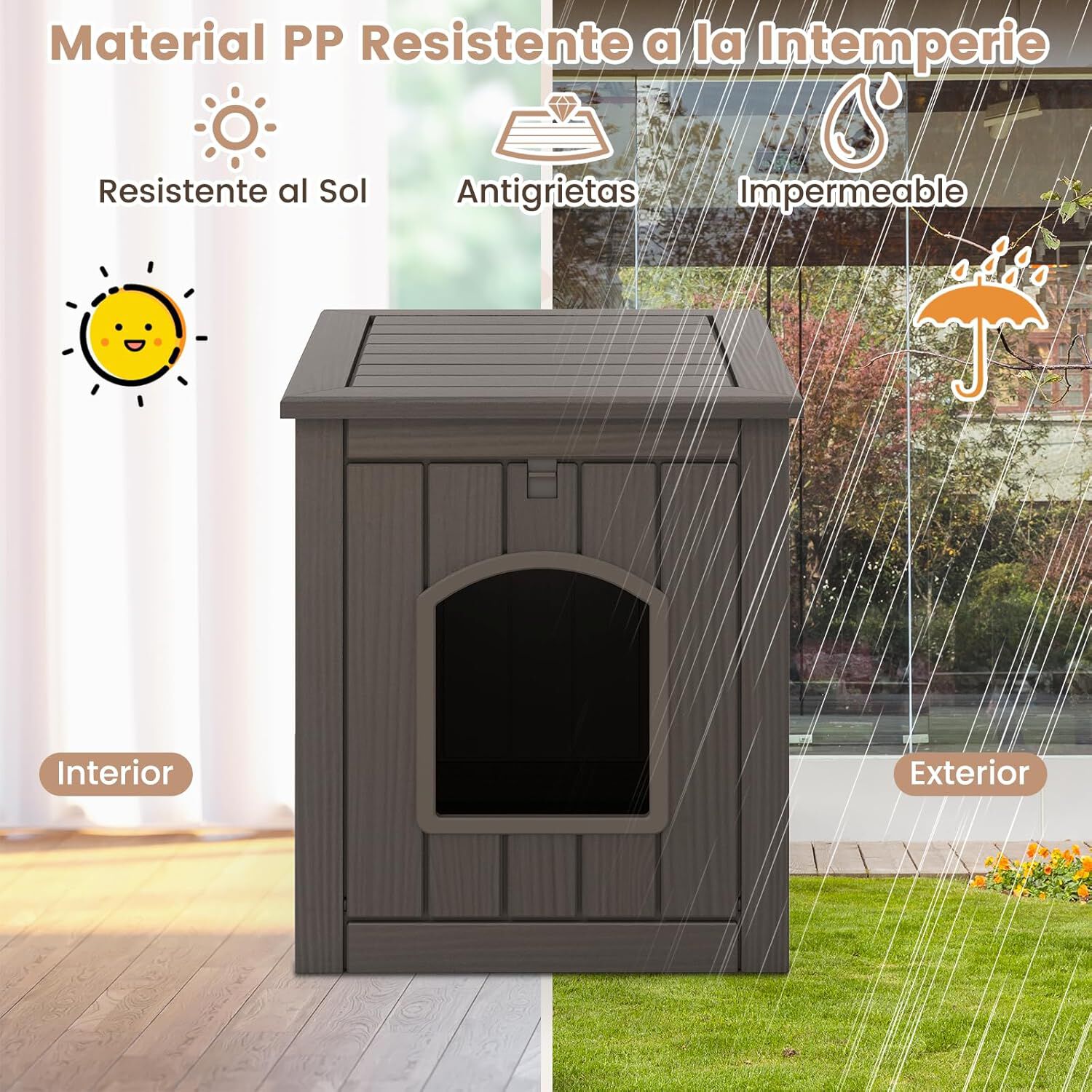 COSTWAY Mueble Arenero para Gatos Medianos, 60 x 47 x 54,5 cm, Cajas de Arena para Gatos con Puerta y Entrada, Refugio Impermeable para Cachorros, Mesa Auxiliar Gato para Sal&oacute;n, Entrada (Gris), , large Imagen numero 3