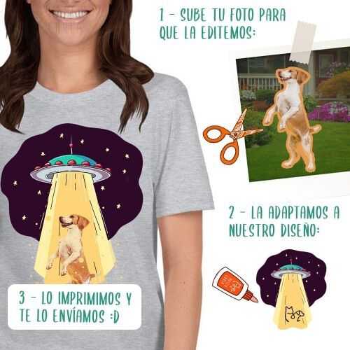 Mascochula camiseta mujer abduction personalizada con tu mascota gris thumbnail