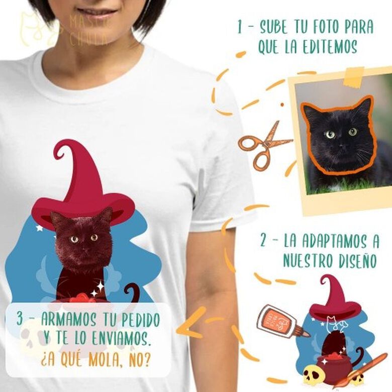 Mascochula camiseta mujer el brujo personalizada con tu mascota blanco thumbnail