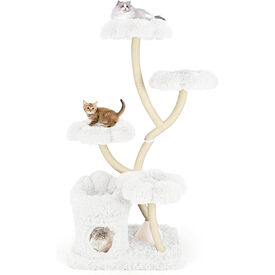 COSTWAY &Aacute;rbol Rascador para Gatos, &Aacute;rbol para Gatos Multinivel con 4 Plataformas en Forma de Flor, Postes de Rascado de Sisal, Condominio Privado, Mueble de Escalada para Gatos de Interior (Blanco)