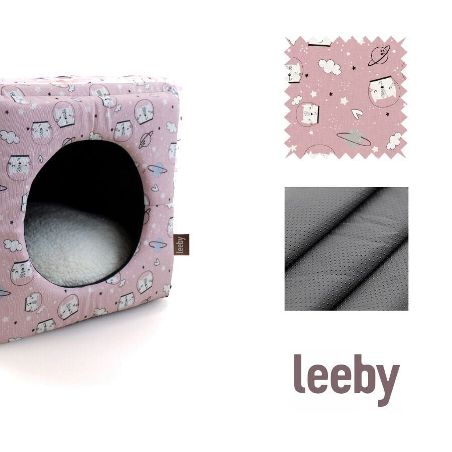 Leeby Cama Cueva Estampado Cómic Rosa para gatos thumbnail