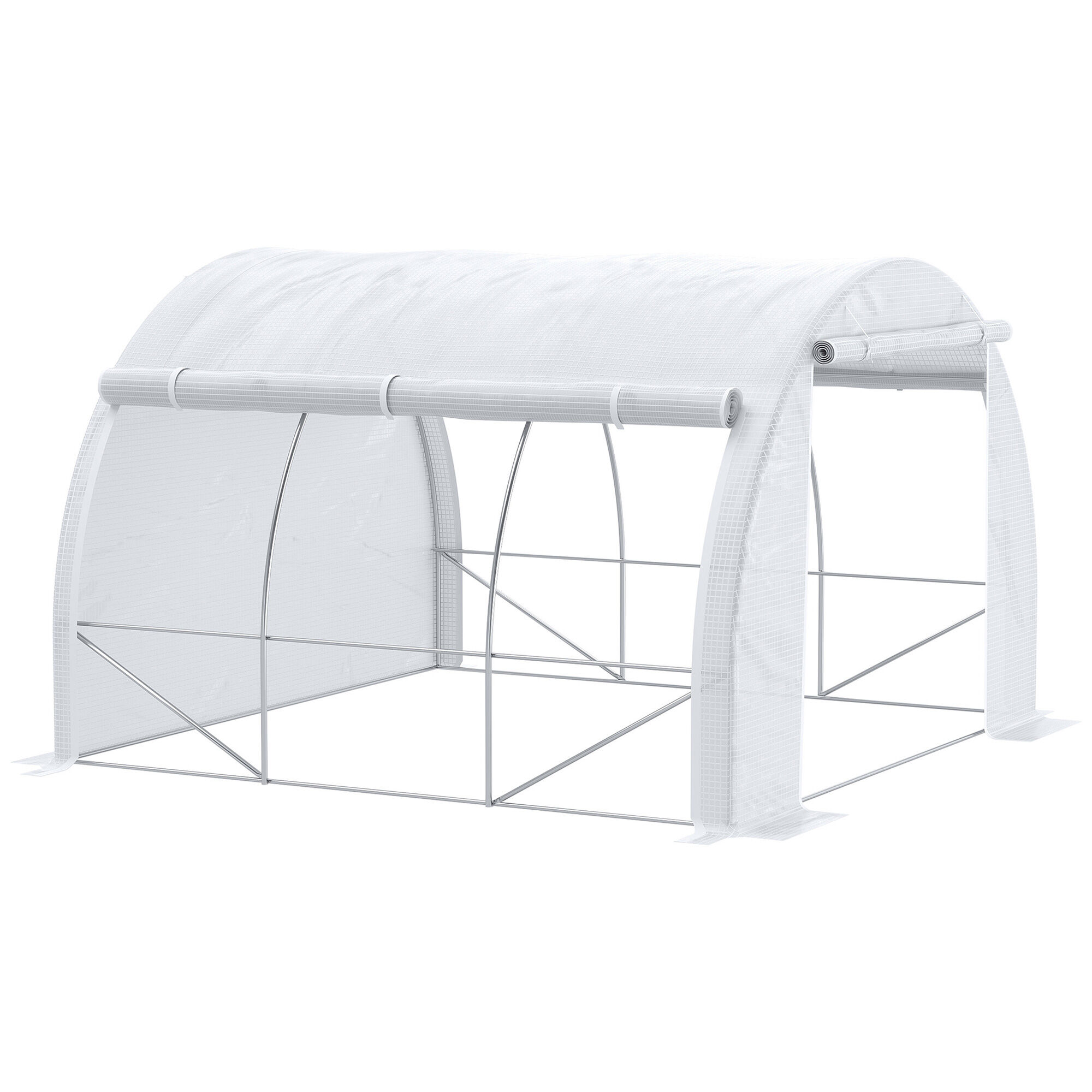 Outsunny Invernadero de T&uacute;nel de Jard&iacute;n 3x3x2 m con Puerta y 6 Ventanas Enrollables de Polietileno 140 g/m&sup2; y Acero Galvanizado para Cultivos Plantas Flores Blanco, , large Imagen numero 1