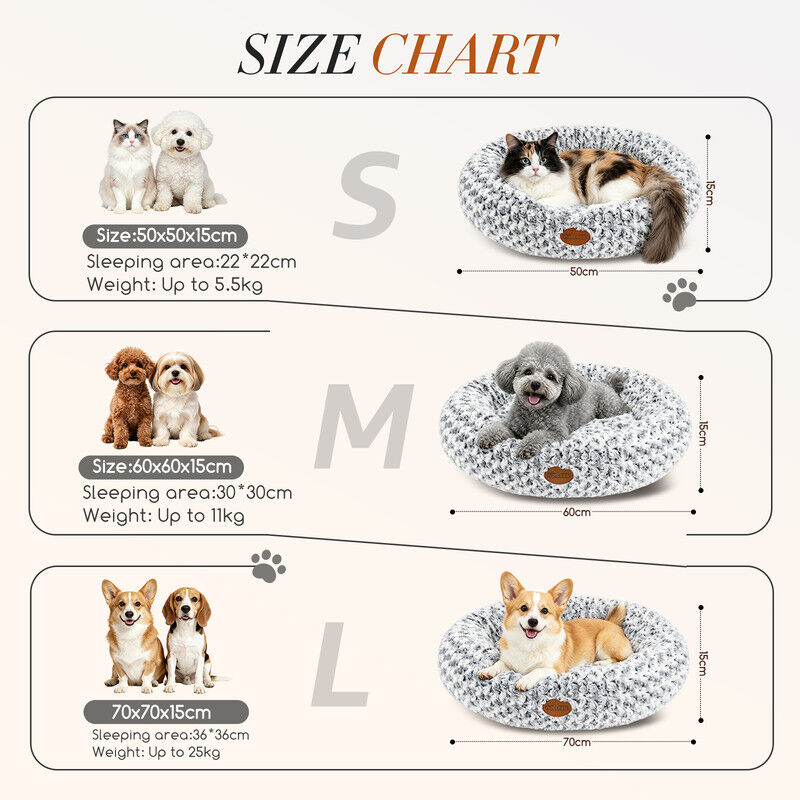 Nobleza Cama Redonda para Gatos y Perros Peque&ntilde;os/Medianos (&Oslash; 70 cm) - Coj&iacute;n Donut Antiestr&eacute;s de Felpa Suave con Textura Rosas, Cama Lavable e Antideslizante, Gris, , large Imagen numero 5