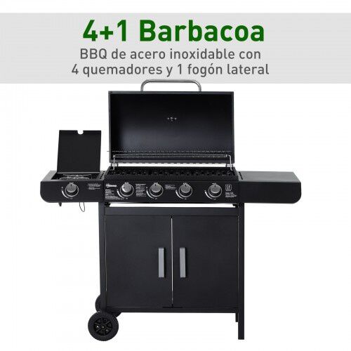Barbacoa de Gas con 5 Quemadores de Acero Inoxidable Fog&oacute;n y Parrilla con Tapa y Ruedas, , large Imagen numero 4