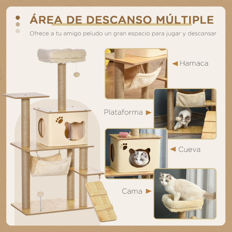 &Aacute;rbol rascador para gatos Pawhut color Beige, , large Imagen numero 6