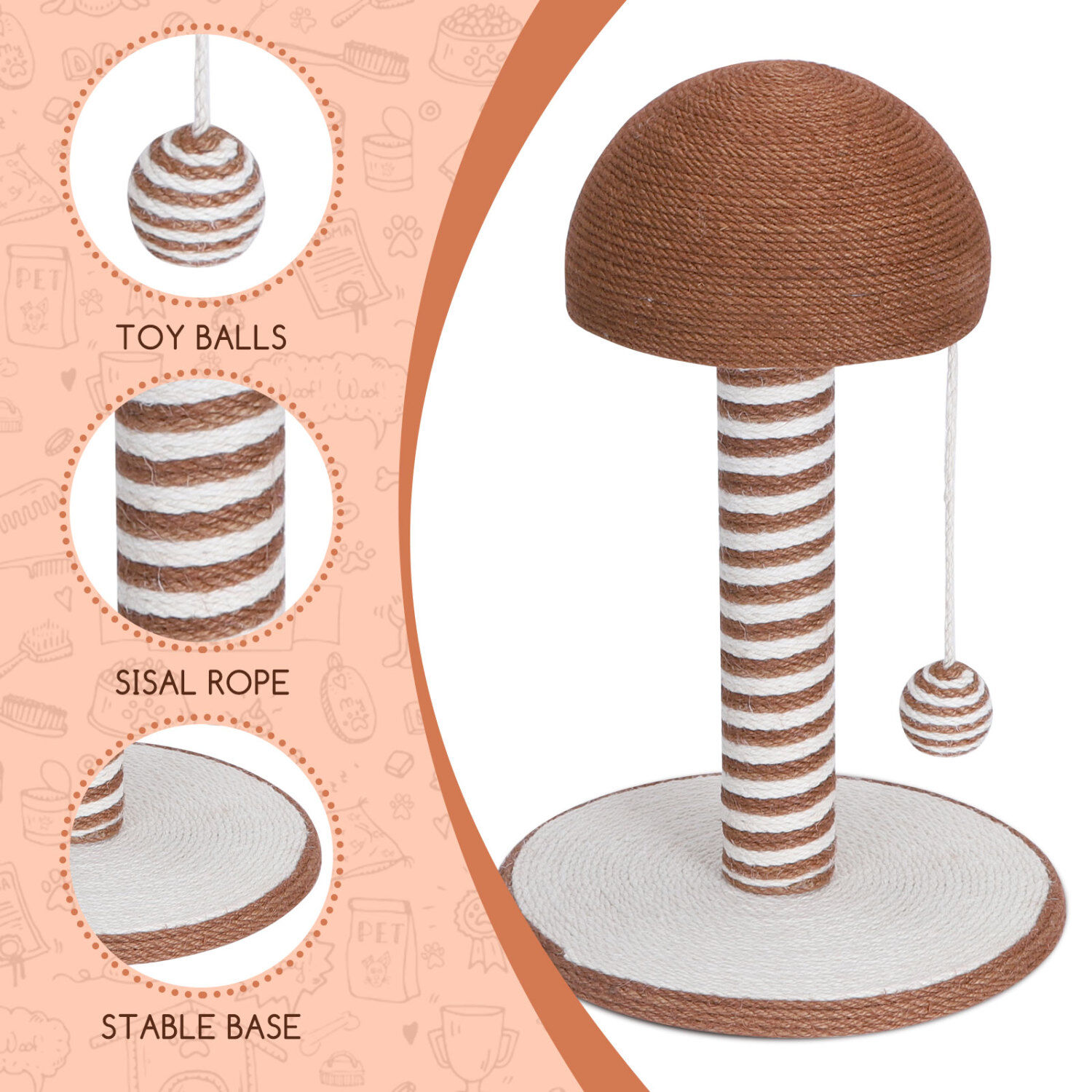 Nobleza &ndash; Poste rascador para gatos de sisal con juguete. Peque&ntilde;o, Medidas: L30*W30*H42CM, , large Imagen numero 2