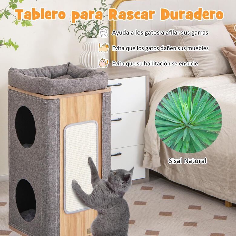 COSTWAY Condominio de 3 Pisos con Tabla de Rascar para Gatos de Interior thumbnail