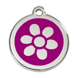 Red Dingo Placa identificativa Acero Inoxidable Esmalte Flor Morado para perros