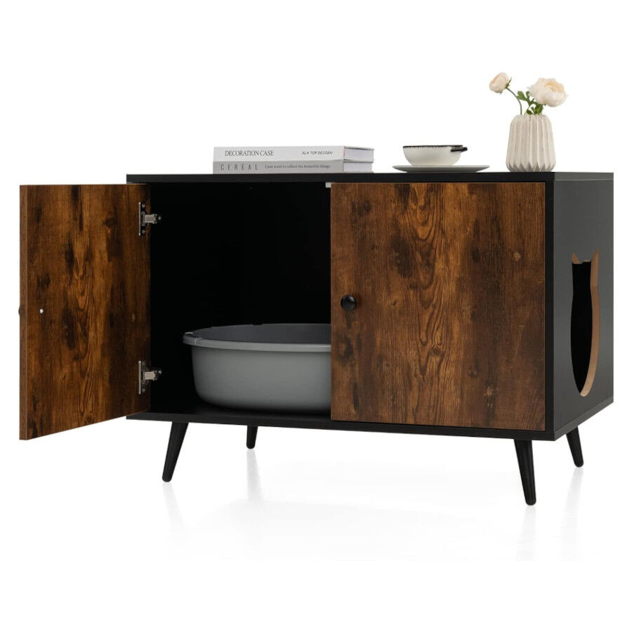 COSTWAY Mueble Moderno para Caja de Arena para Gatos, Escondite para Ba&ntilde;o de Gato con Entrada, Compartimento Abierto, Gabinete de Madera para Muebles de Gato, para Interiores (60 x 45 x 75 cm), , large Imagen numero 1