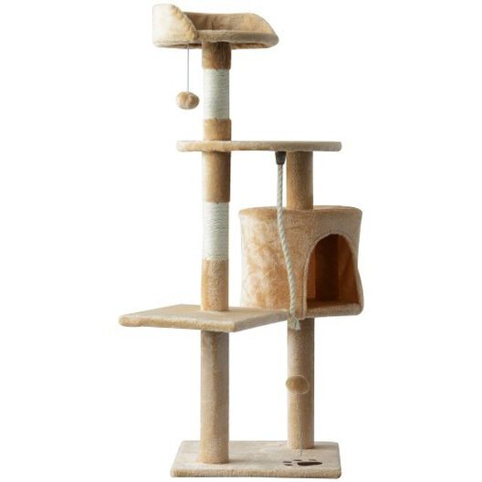 Pawhut árbol rascador con plataforma casetas y bolas de juego beige para gatos, , large image number null