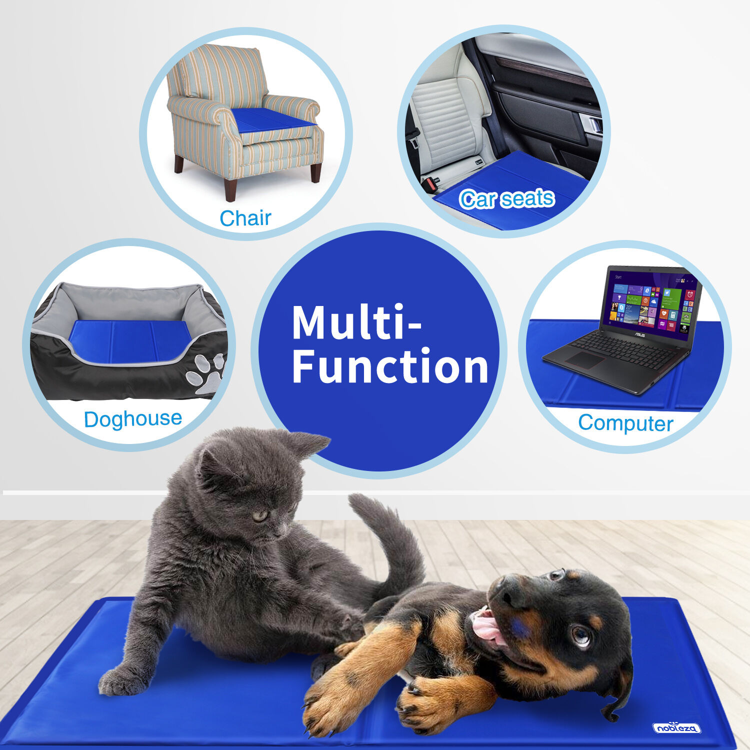 Nobleza - Alfombrilla refrescante para mascotas grandes. Auto refrigerante No t&oacute;xico. Ideal para para perros, gatos en verano. 50*40 cm, color azul, S, , large Imagen numero 14