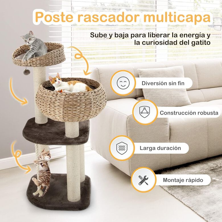 COSTWAY Árbol rascador con cama y jueguete para Gatos thumbnail