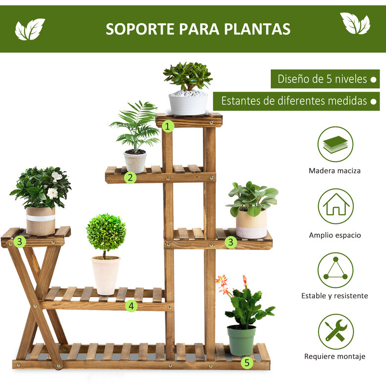 Outsunny Soporte para Plantas Carbonizado, , large image number null