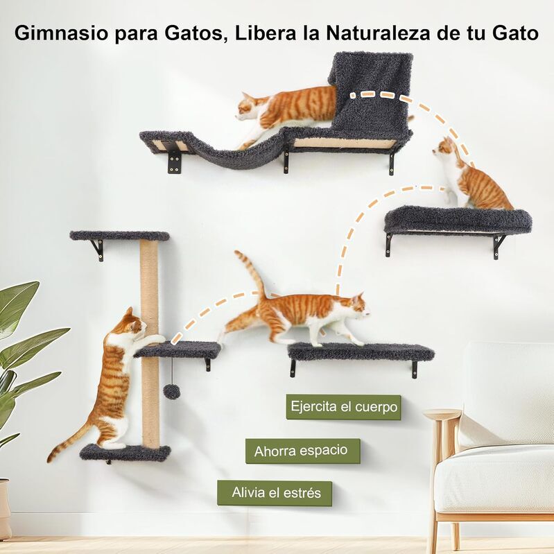 Fukumaru Set de Muebles de Pared para Gatos con Puente y Rascador &ndash; Gimnasio de Escalada Completo, Madera Maciza, Ahorro de Espacio, Alta Resistencia, , large Imagen numero 3