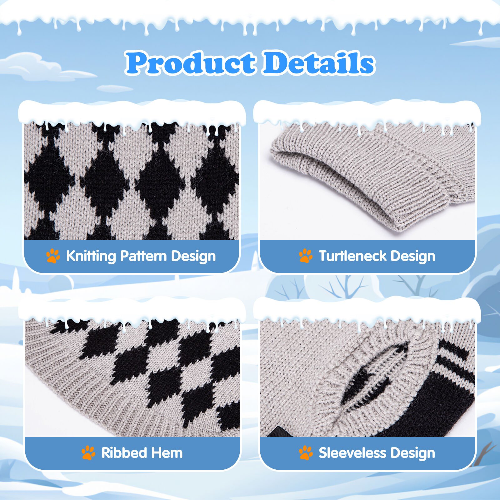 Nobleza Jersey perro Peque&ntilde;o, Jersey El&aacute;stico para Perros con Cuello Alto, Su&eacute;ter Tipo Jersey para Perros Peque&ntilde;os, Ropa de Abrigo de Ganchillo de Punto para Perros Peque&ntilde;os Medianos, Gris, S, , large Imagen numero 3