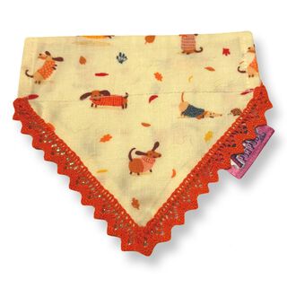 Puppies & Pom Poms Bandana de otoño con ribete de encaje para perros salchicha