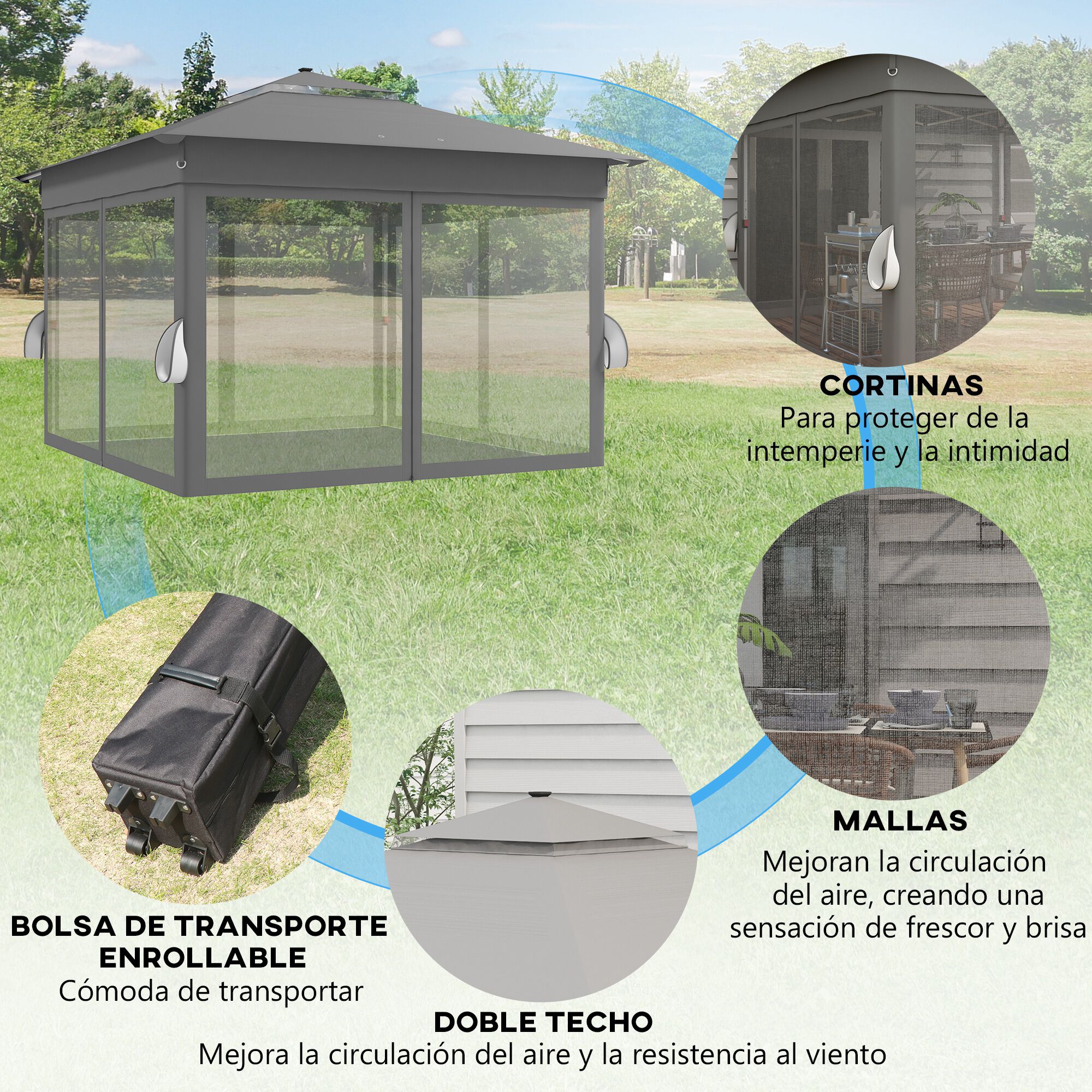 Outsunny Carpa Plegable Gris, , large Imagen numero 5