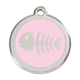 Red Dingo Placa identificativa Acero Inoxidable Esmalte Pez Esqueleto Rosa para perros