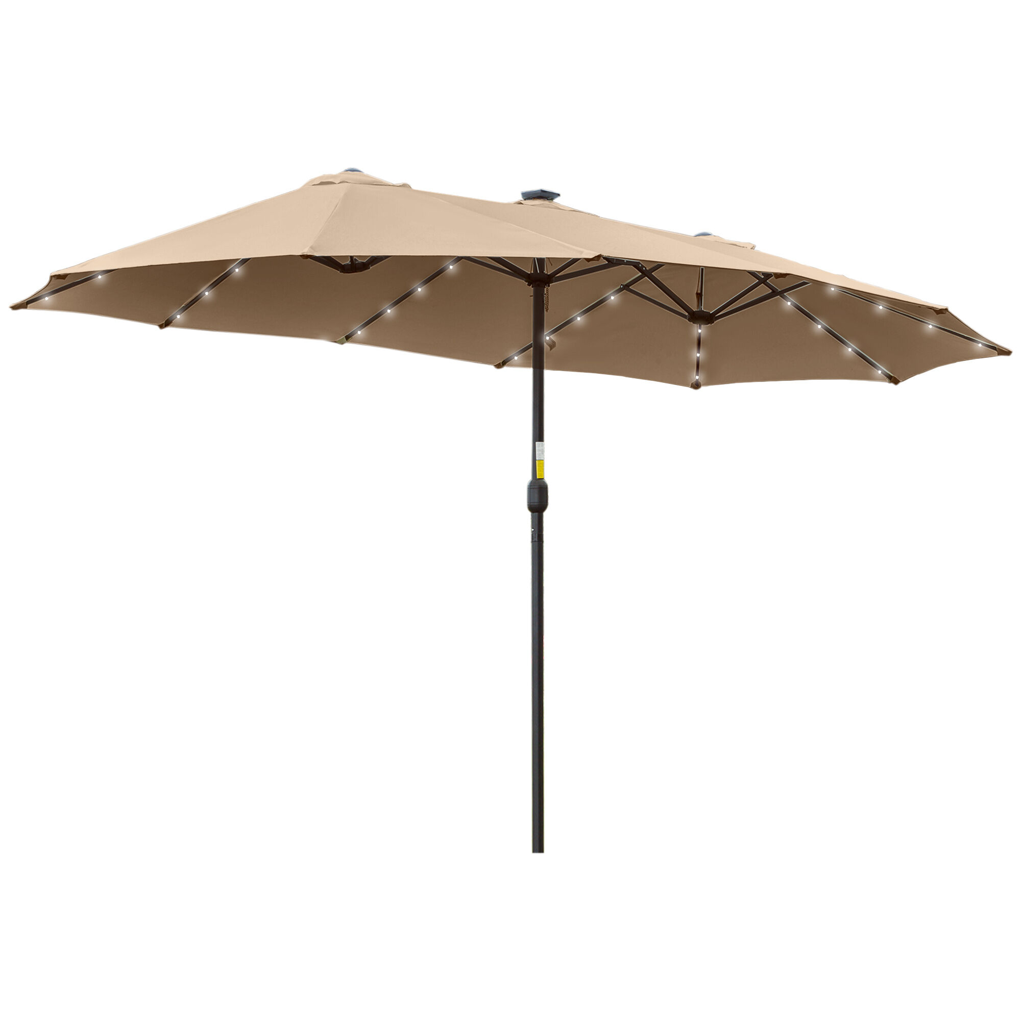 Outsunny Sombrilla Doble de Jard&iacute;n con 48 Luces LED Solar 450x265x240 cm Parasol para Patio con Manivela Protecci&oacute;n Solar para Terraza Balc&oacute;n Piscina Caqui, , large Imagen numero 1