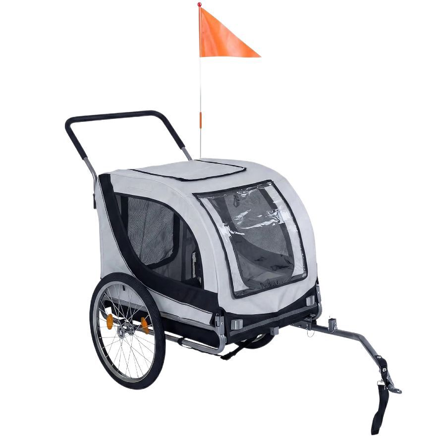 COSTWAY Remolque Bici Perro 2 en 1, Soporta hasta 80 kg, Tejido Oxford 600D, Carro para Perros con Acoplador Universal para Bicicleta, Estructura Plegable con Rueda Delantera Giratoria, Reflectores, , large Imagen numero 1