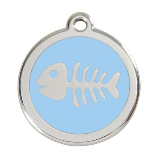 Red Dingo Placa identificativa Acero Inoxidable Esmalte Pez Esqueleto Azul Claro para perros