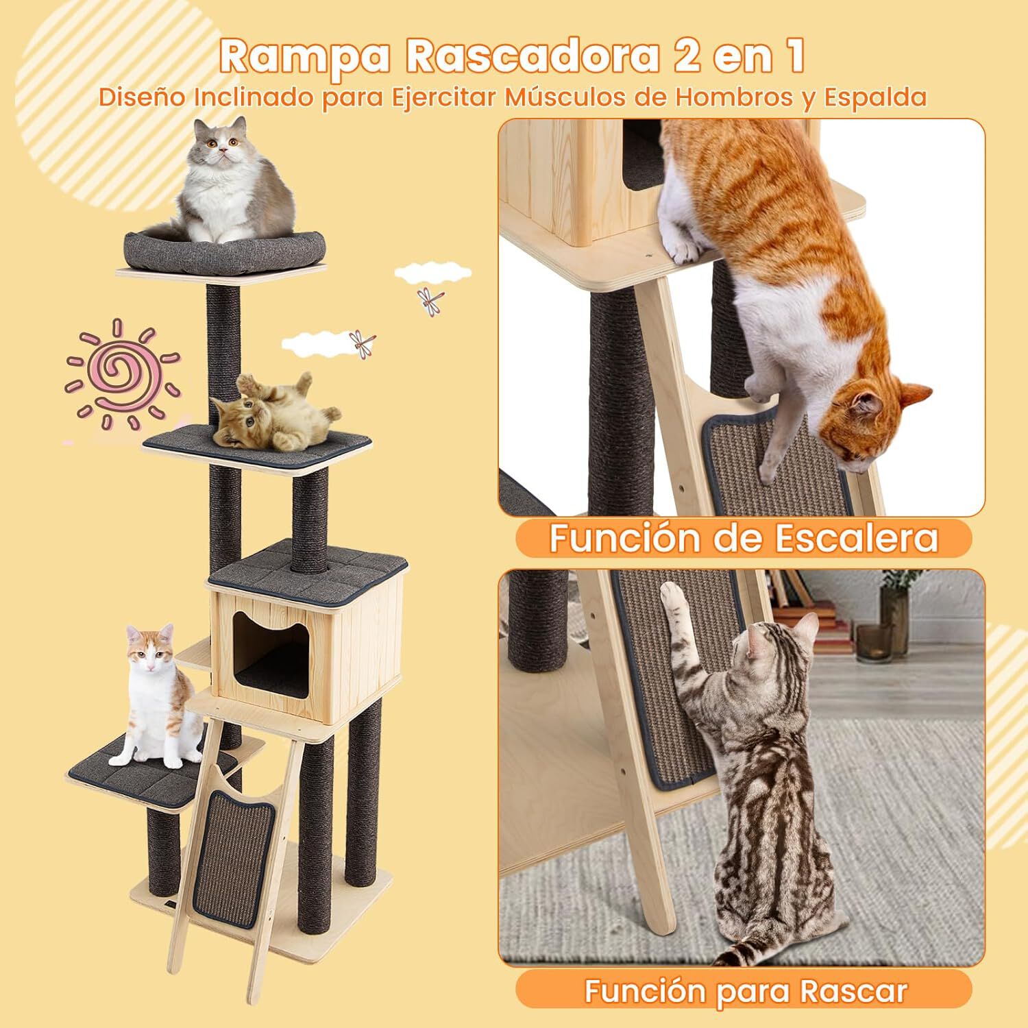 COSTWAY Árbol para Gatos de 6 Pisos con Postes de Sisal y Alfombras de Felpa Gris para gatos thumbnail