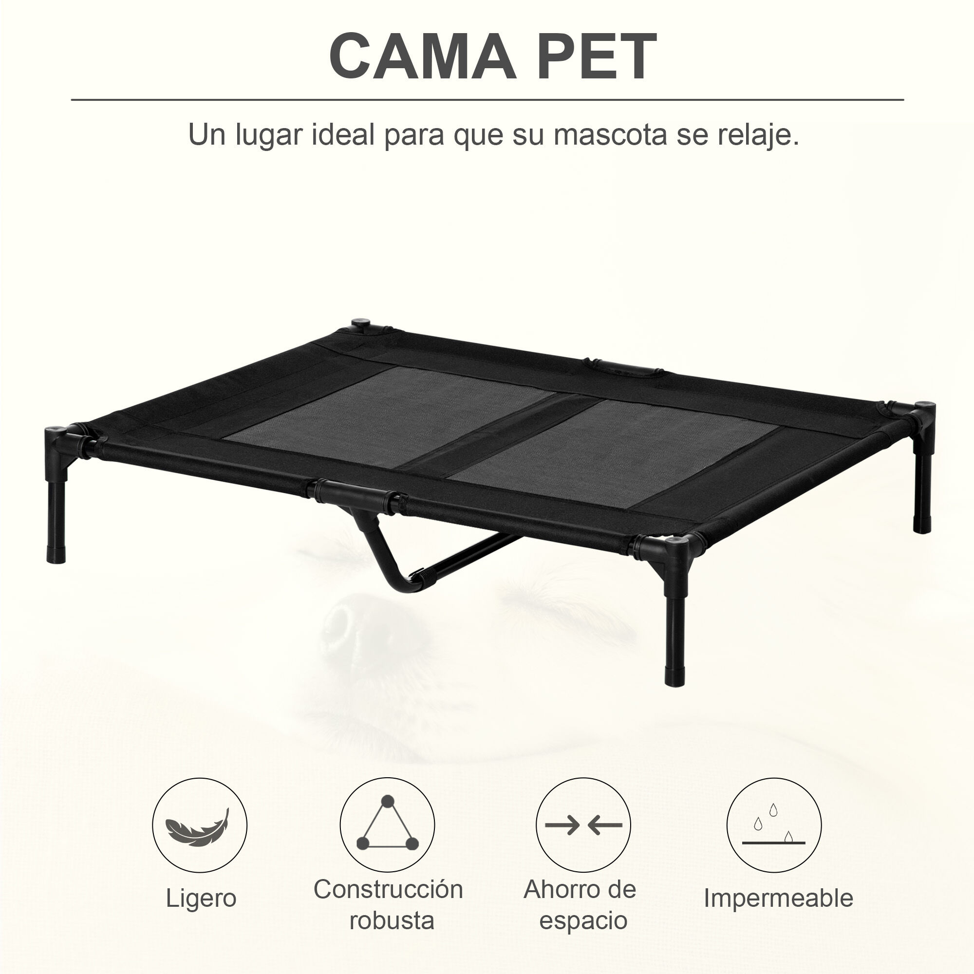 PawHut Cama Elevada para Perros Gatos Port&aacute;til Cama para Mascotas con Zona de Malla Transpirable y Tela Oxford para Interior Exterior 92x76x18 cm Negro, , large Imagen numero 4
