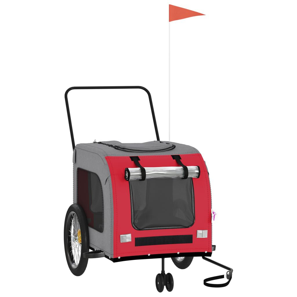 vidaXL Remolque de bicicleta mascotas hierro tela Oxford rojo gris, , large Imagen numero 5