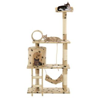 Rascador con poste de sisal para gatos color Beige Huellas