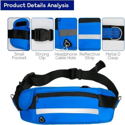 Edipets correa canicross reflectante manos libres con riñonera azul celeste para perros thumbnail