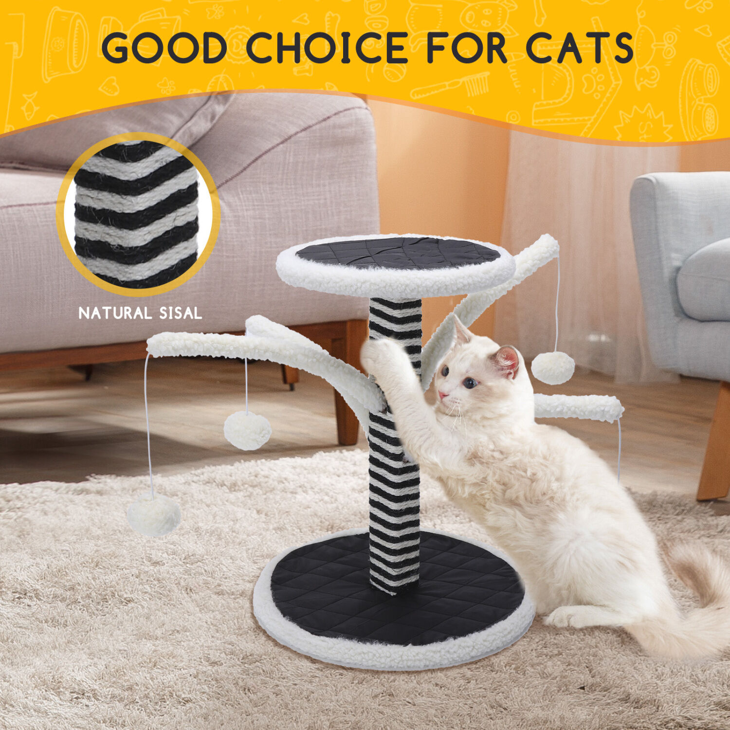 Nobleza &ndash; Poste rascador para gatos de sisal con juguete. Peque&ntilde;o, Medidas: L35*W35*H44CM, , large Imagen numero 4
