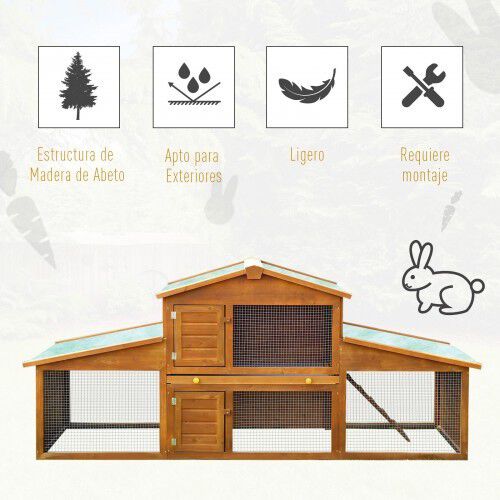 Conejera PawHut de 2 niveles y zona abierta color Madera, , large Imagen numero 4