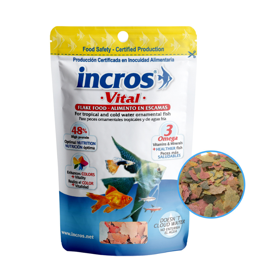 COMIDA EN ESCAMAS PREMIUM PARA PECES TROPICALES INCROS VITAL - REALZA EL COLOR NO ENTURBIA EL AGUA, , large Imagen numero 1