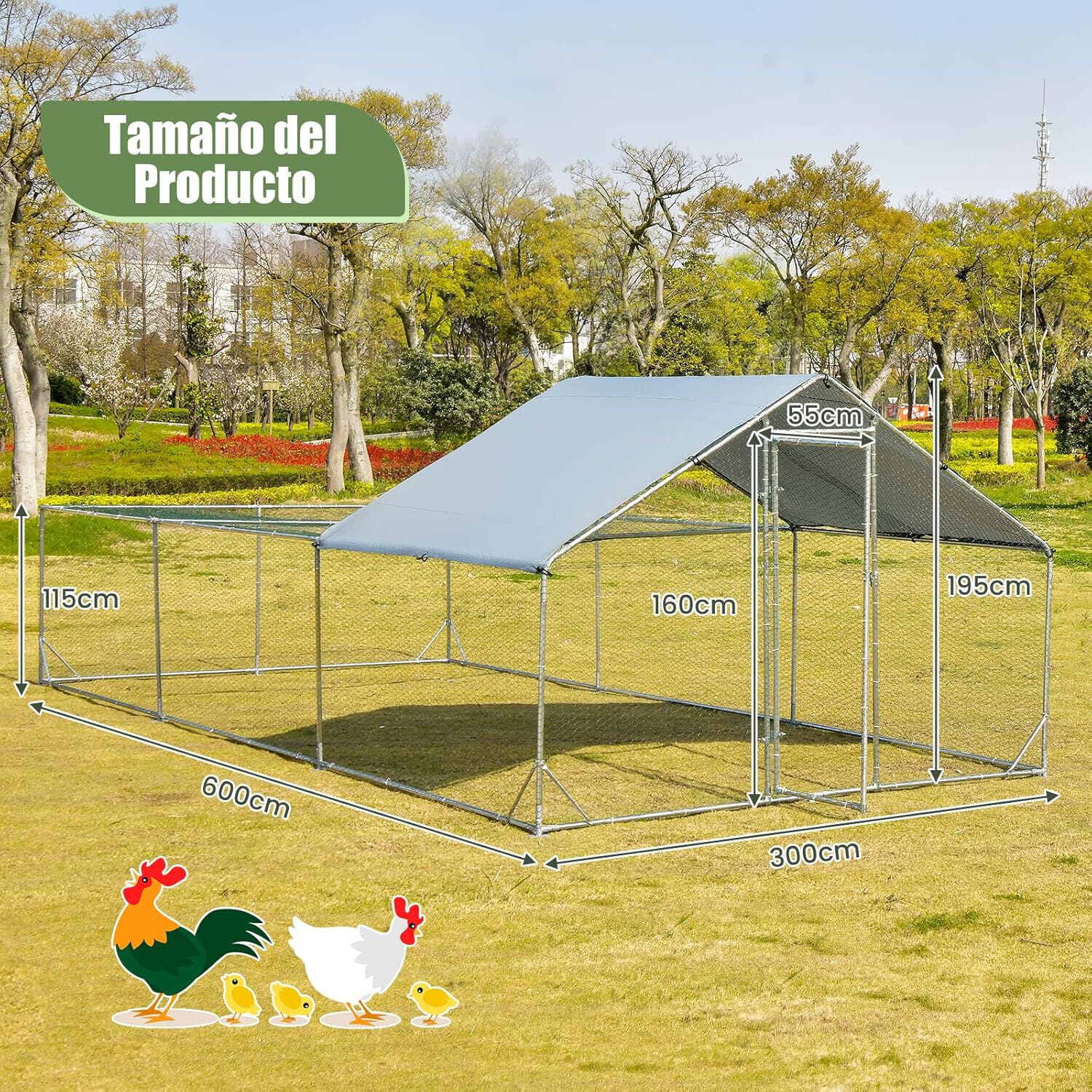 COSTWAY Gran Gallinero de Metal para Aves de Corral  y Conejos thumbnail