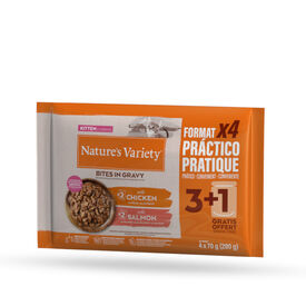 Nature's Variety Kitten Bocaditos de Pollo y Salmón Sobre en Salsa para gatos