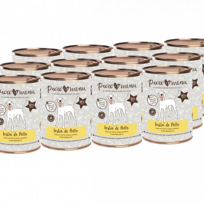 Pack de 12 latas de comida húmeda para perros Puromenu sabor pollo, , large image number null