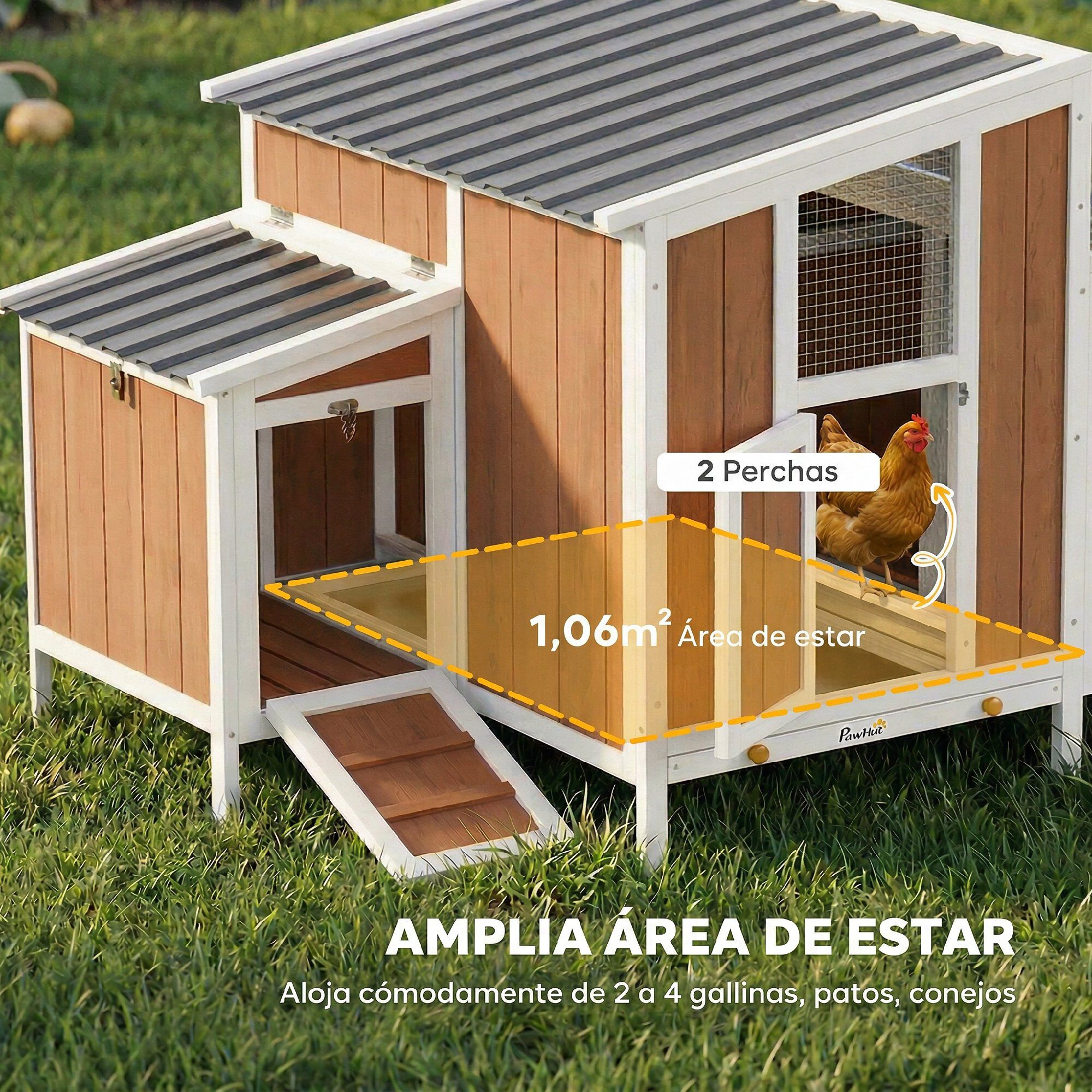 PawHut Gallinero Marr&oacute;n, , large Imagen numero 4