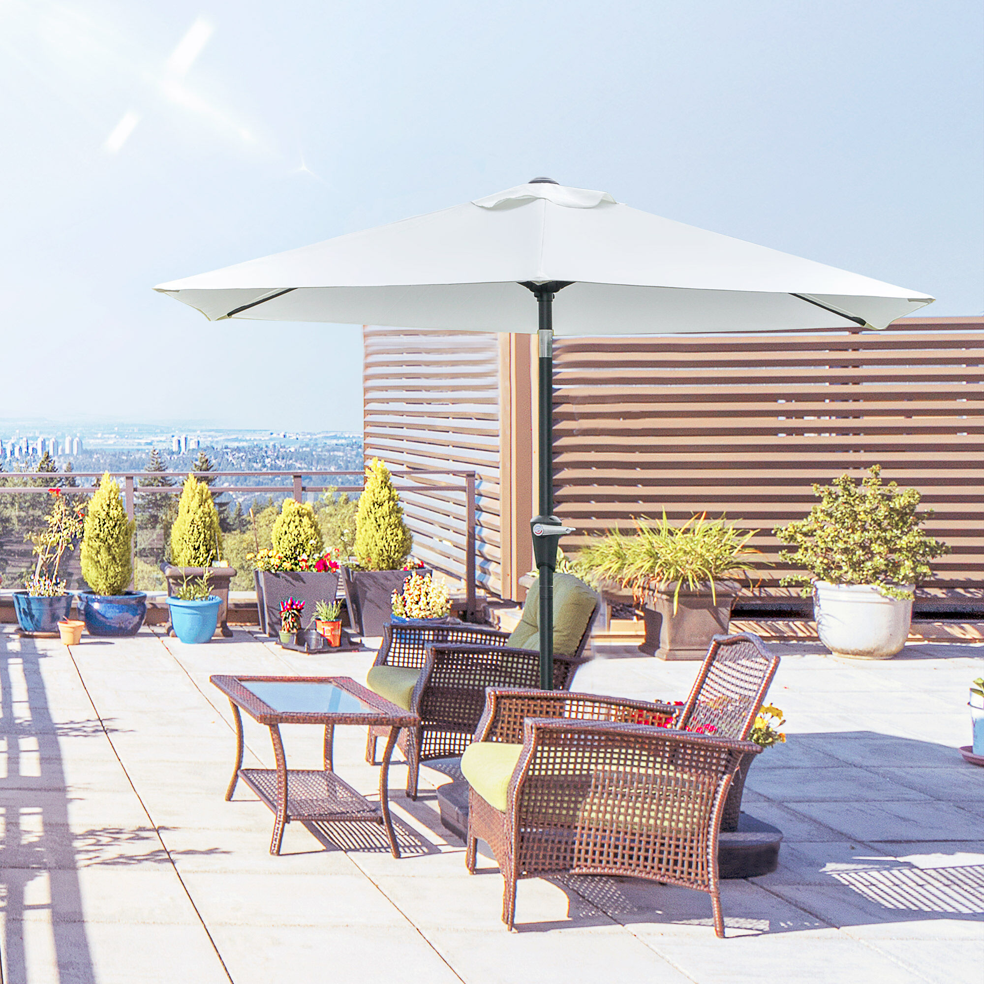 Outsunny Sombrilla de Jard&iacute;n &Oslash;230x216 cm Parasol de Terraza con Apertura Manual &Aacute;ngulo Ajustable e Impermeable para Balc&oacute;n Piscina Crema, , large Imagen numero 2